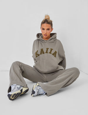 Kaiia Slogan Oversized Hoodie Khaki