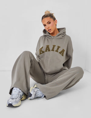 Kaiia Slogan Oversized Hoodie Khaki