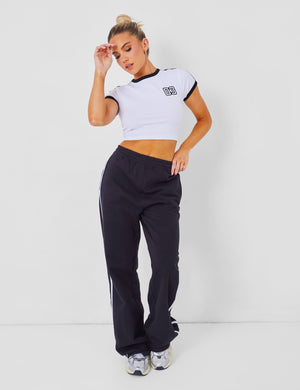 Kaiia Sporty Baby Tee with Contrast Binding in Black and White