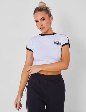 Kaiia Sporty Baby Tee with Contrast Binding in Black and White