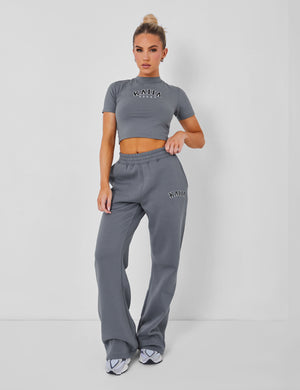 Kaiia Graphic Baby Tee in Charcoal Grey