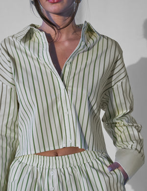 Kaiia Cropped Shirt Co-ord Green Stripe