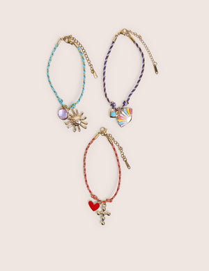 Pack of Three Multicoloured Woven Charm Bracelets