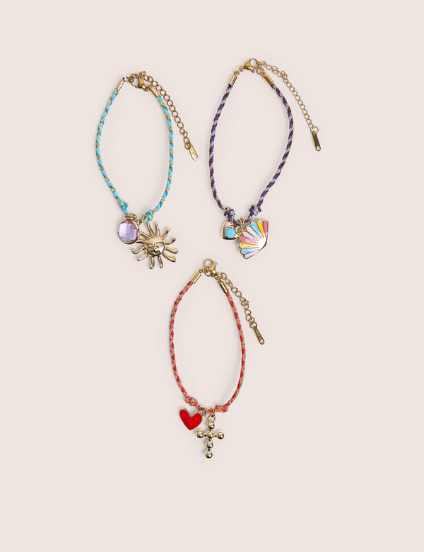 Pack of Three Multicoloured Woven Charm Bracelets