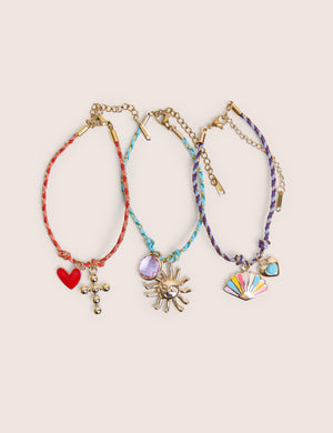 Pack of Three Multicoloured Woven Charm Bracelets