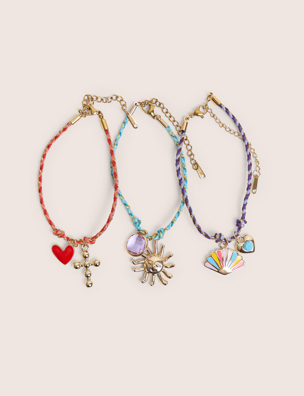 Pack of Three Multicoloured Woven Charm Bracelets