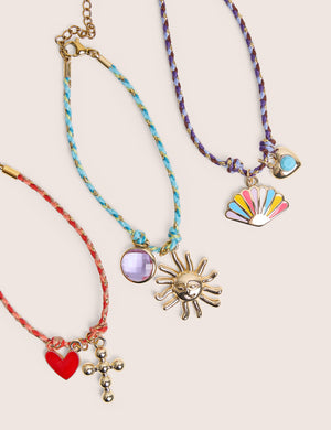 Pack of Three Multicoloured Woven Charm Bracelets