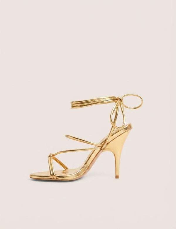 Marcel Gold Strappy Ankle Tie High Heels