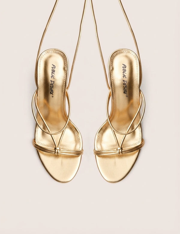 Marcel Gold Strappy Ankle Tie High Heels