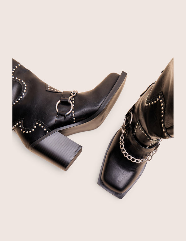 Nashville Black Western Studded Block Heel Knee High Boot