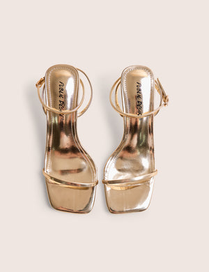 Natalya Gold Barely There Square Toe Stiletto Mid Heels