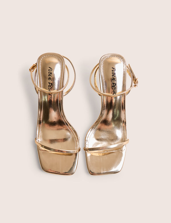 Natalya Gold Barely There Square Toe Stiletto Mid Heels