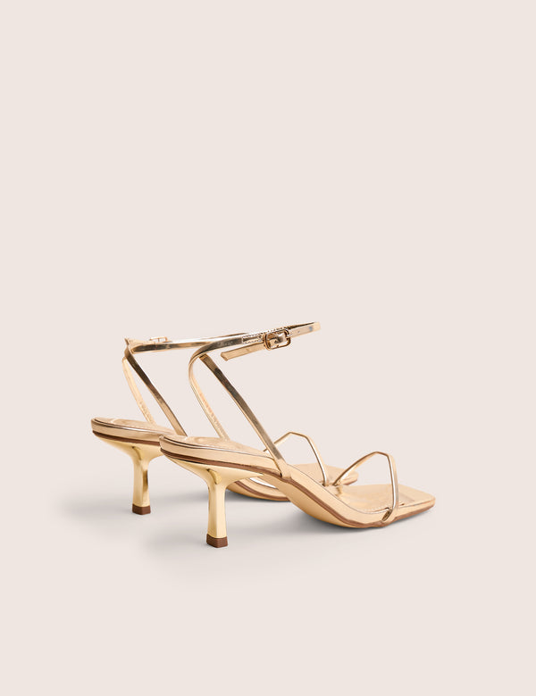 Natalya Gold Barely There Square Toe Stiletto Mid Heels