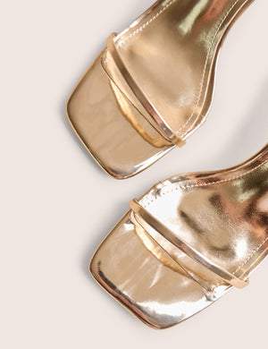 Natalya Gold Barely There Square Toe Stiletto Mid Heels