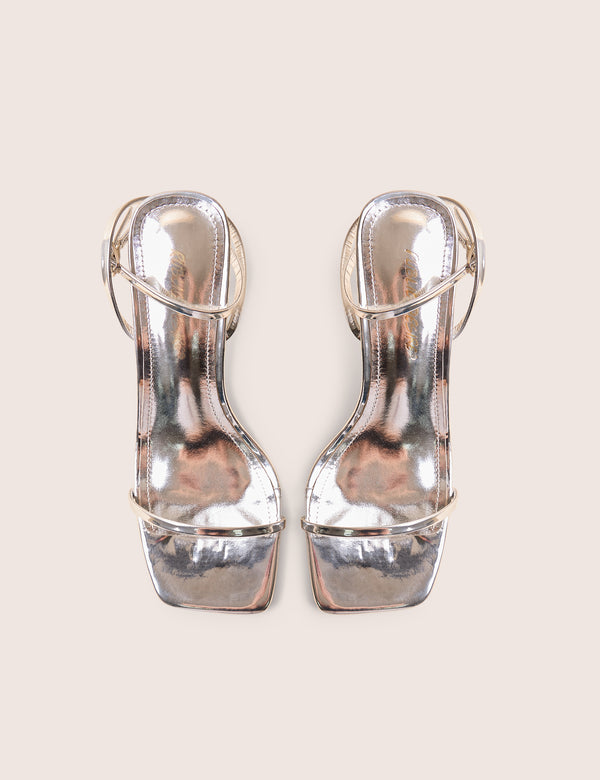Natalya Silver Barely There Square Toe Stiletto Mid Heels