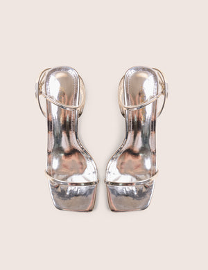 Natalya Silver Barely There Square Toe Stiletto Mid Heels
