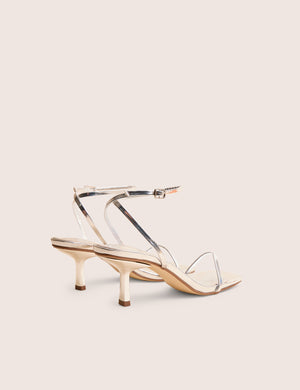Natalya Silver Barely There Square Toe Stiletto Mid Heels