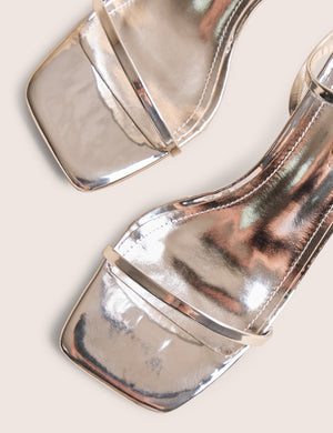 Natalya Silver Barely There Square Toe Stiletto Mid Heels