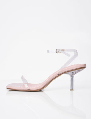 Natalya Nude Perspex Barely There Square Toe Stiletto Mid Heels
