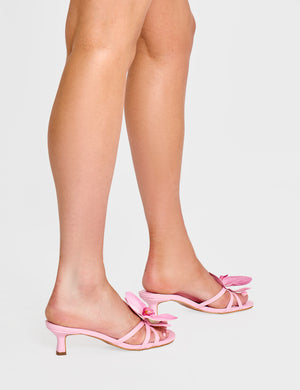 Nikah Pink Pu 3-D Floral Mule Mid Heels Pink