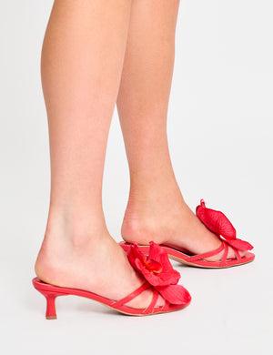 Nikah Red Pu 3D Floral Mule Mid Heels