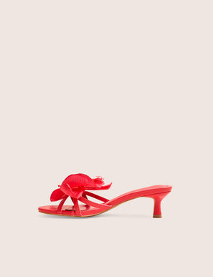 Nikah Red Pu 3D Floral Mule Mid Heels