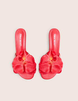 Nikah Red Pu 3D Floral Mule Mid Heels