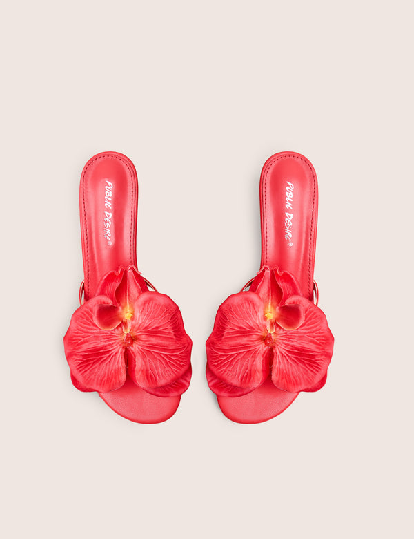 Nikah Red Pu 3D Floral Mule Mid Heels