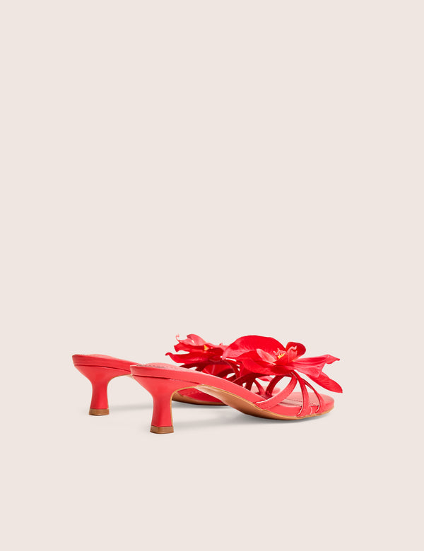 Nikah Red Pu 3D Floral Mule Mid Heels