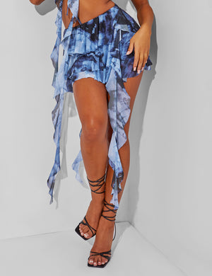 Blue Print Frill Mini Skirt Co Ord Black