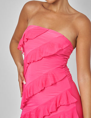 Frill Detail Asymmetric Midaxi Dress Pink