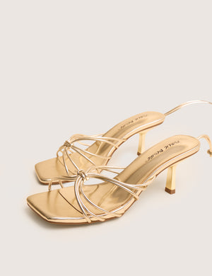 Nora Wide Fit Gold Pu Lace Up Strappy Mid Heels
