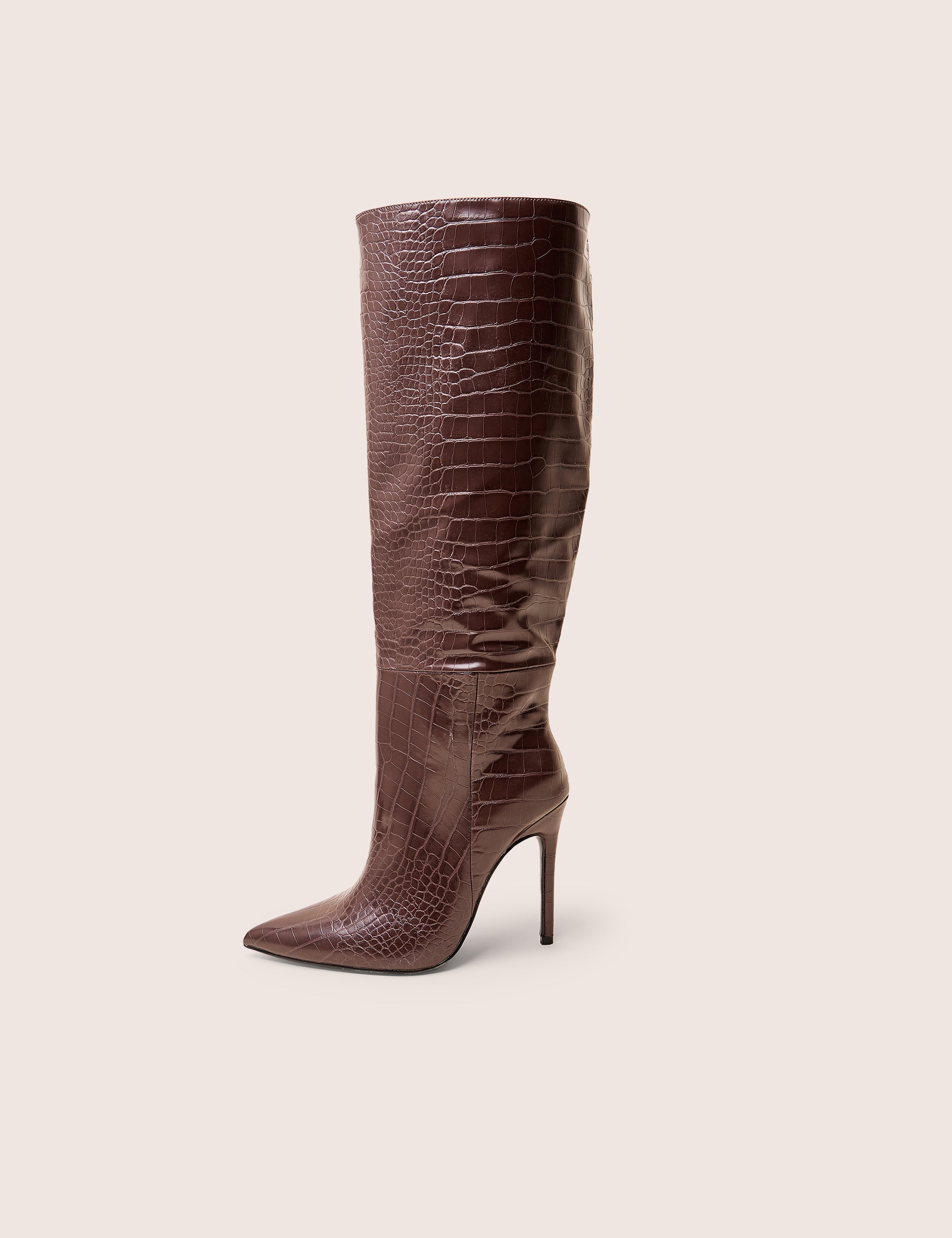 Nova Chocolate Brown Croc Knee High Stiletto Boots