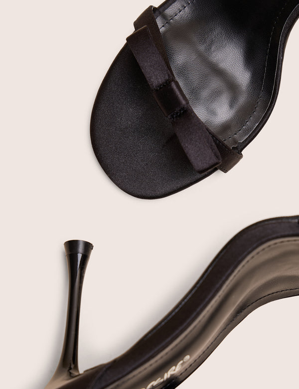 Novie Black Ankle Strap Bow Detail Heels