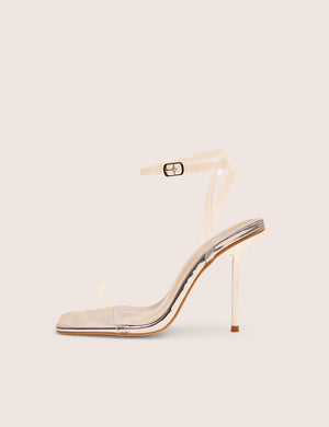 Rya Silver Mirror Square Toe Strappy Barely There Stiletto High Heels