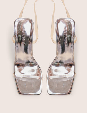 Rya Silver Mirror Square Toe Strappy Barely There Stiletto High Heels