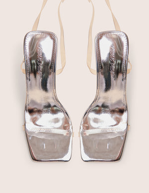 Rya Silver Mirror Square Toe Strappy Barely There Stiletto High Heels