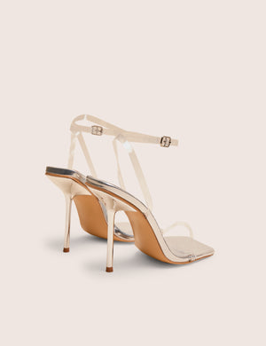 Rya Silver Mirror Square Toe Strappy Barely There Stiletto High Heels