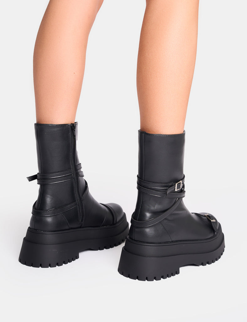 Odessa Black Multi Strap Detail Chunky Sole Ankle Boots Public