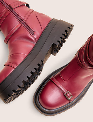 Odessa Burgundy Multi Strap Detail Chunky Sole Ankle Boots