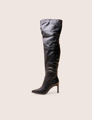 Orton Black Pu Over The Knee Mid Heel Pointed Toe Boots