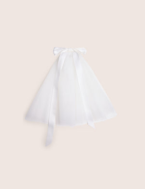 White Mesh Clip on Veil With Bow Detail