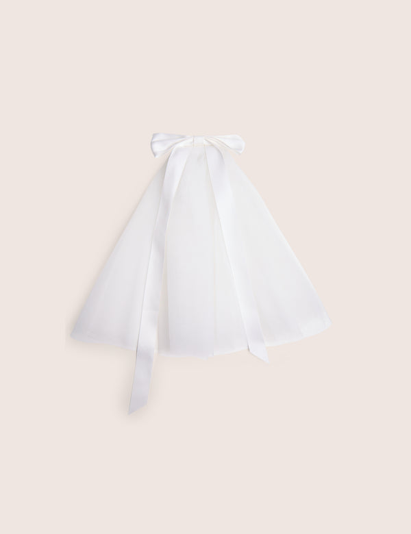 White Mesh Clip on Veil With Bow Detail