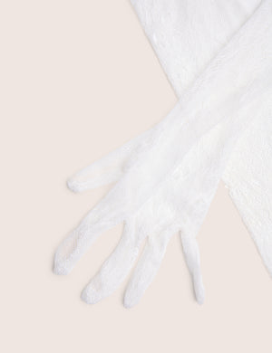 Long Sheer Lace Gloves White