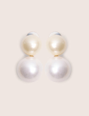 Double Pearl Drop Stud Earrings White