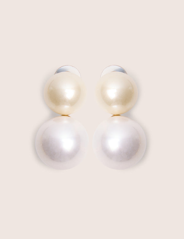 Double Pearl Drop Stud Earrings White