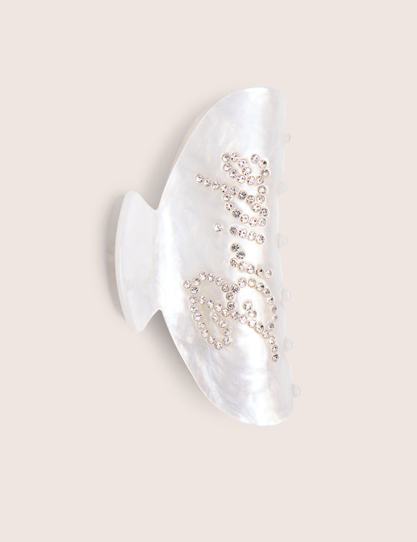 Bride Embellished Hair Claw Clip Pearl White