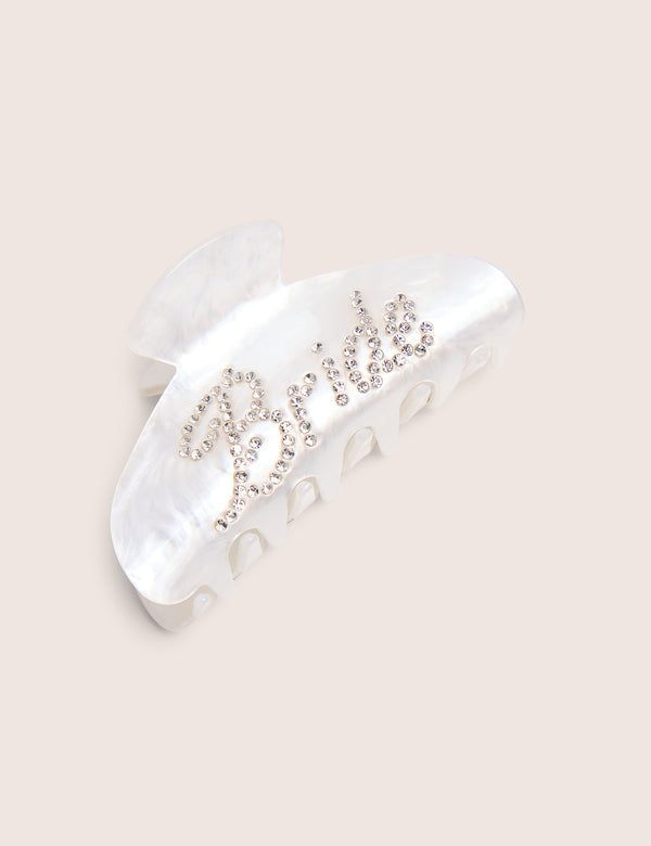 Bride Embellished Hair Claw Clip Pearl White