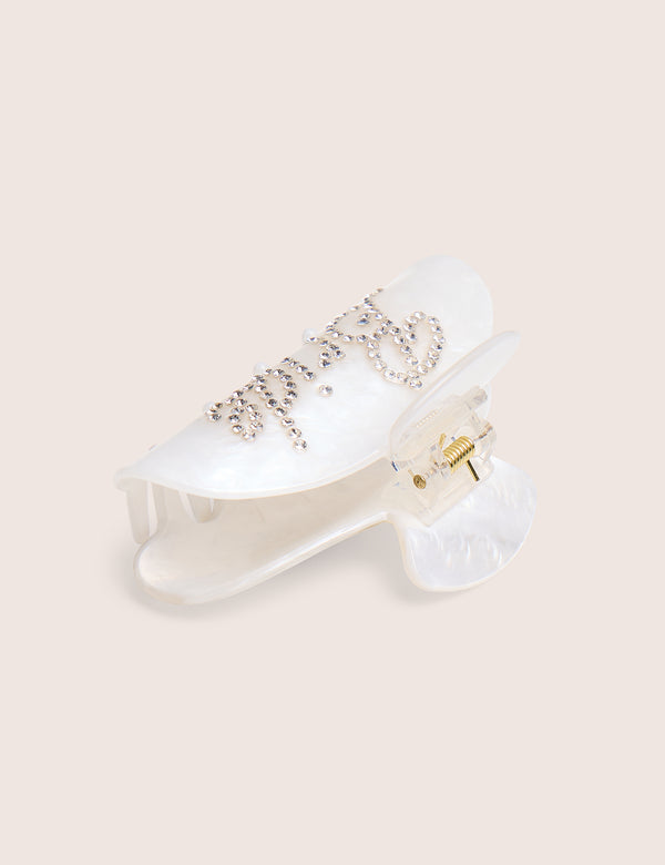 Bride Embellished Hair Claw Clip Pearl White