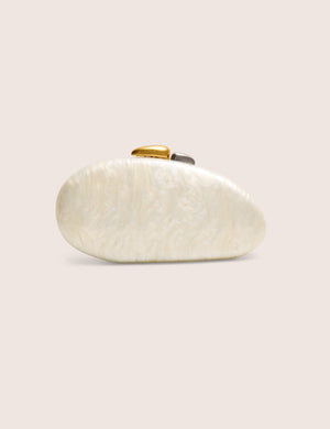 Hard Shell Oval Clutch Bag Pearl White